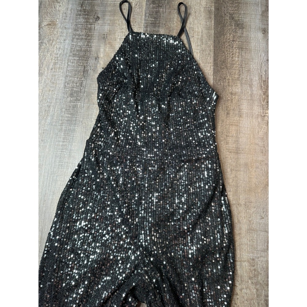 Crystal Sky Womens Black Sequin Jumpsuit Sleeveless Wide Leg Party Evening XS - Picture 10 of 16